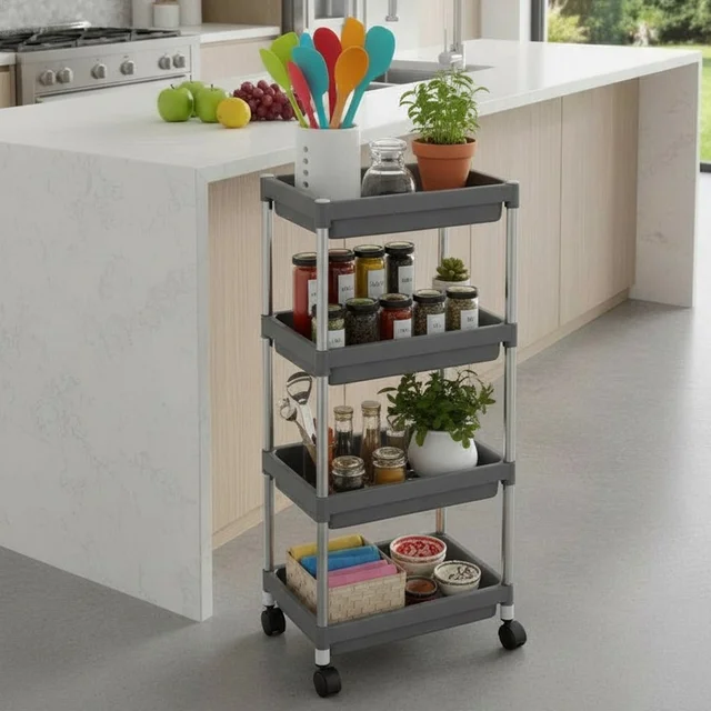 4-Layer Rolling Storage Cart Durable Mobile Organizer