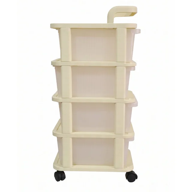 4-Tier Plastic Storage Trolley with Wheels, Rolling Drawer Organizer Cart (1 Pc)