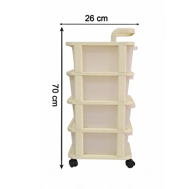 4-Tier Plastic Storage Trolley with Wheels, Rolling Drawer Organizer Cart (1 Pc)
