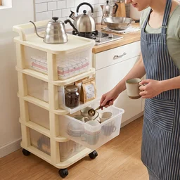 4-Tier Plastic Storage Trolley with Wheels, Rolling Drawer Organizer Cart (1 Pc)
