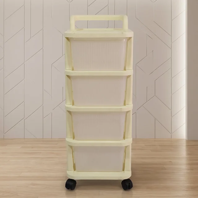 4-Tier Plastic Storage Trolley with Wheels, Rolling Drawer Organizer Cart (1 Pc)