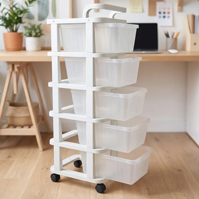 5 Layer Plastic Storage Drawer Rack Organizer with Wheels for Home (1 Pc)