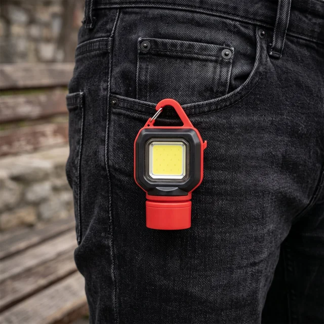 5 Mode Mini COB LED Keychain Flashlight with Carabiner Clip (1 Pc)