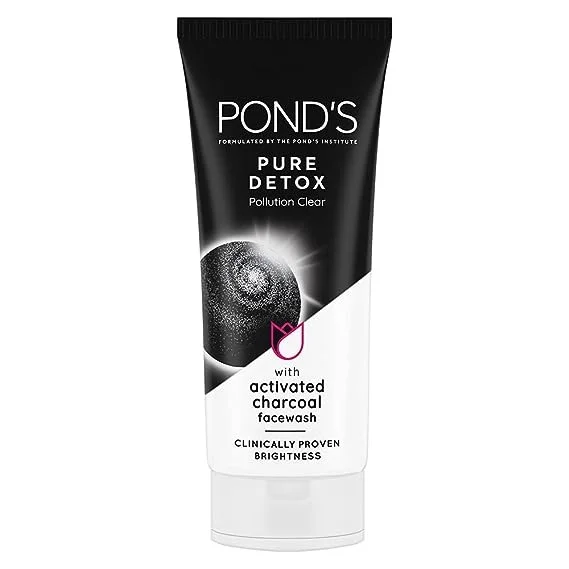 POND'S Pure Detox, Facewash, 100G, For Fresh, Glowing Skin, With Activated Charcoal, Daily Exfoliating & Brightening Cleanser, Pollution Clear Face Wash An