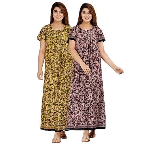 ankle length night dress NEGLIGEE Nighty for Women Cotton Printed Maxi Gown Nighty Gown for Women Maxi Color:Apricot 1 Thora Navy Open Back