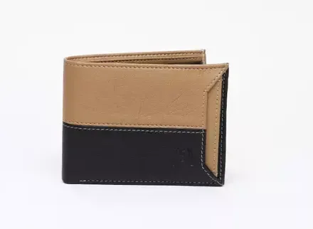SAMTROH Tan & Black Artificial Leather Square Design Slider Wallet For Men Mo