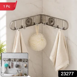 6 Hook Foldable Wall Rack with Suction Cup Mount for Bathroom Kitchen (1 Pc)