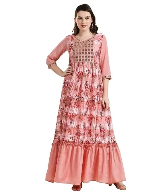 madhuram Women S' Chinon Chiffon Fabric and Sequence Embroidery Work Anarkali Long Gown(M-2373) An