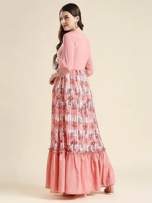 madhuram Women S' Chinon Chiffon Fabric and Sequence Embroidery Work Anarkali Long Gown(M-2373) An - XXXL