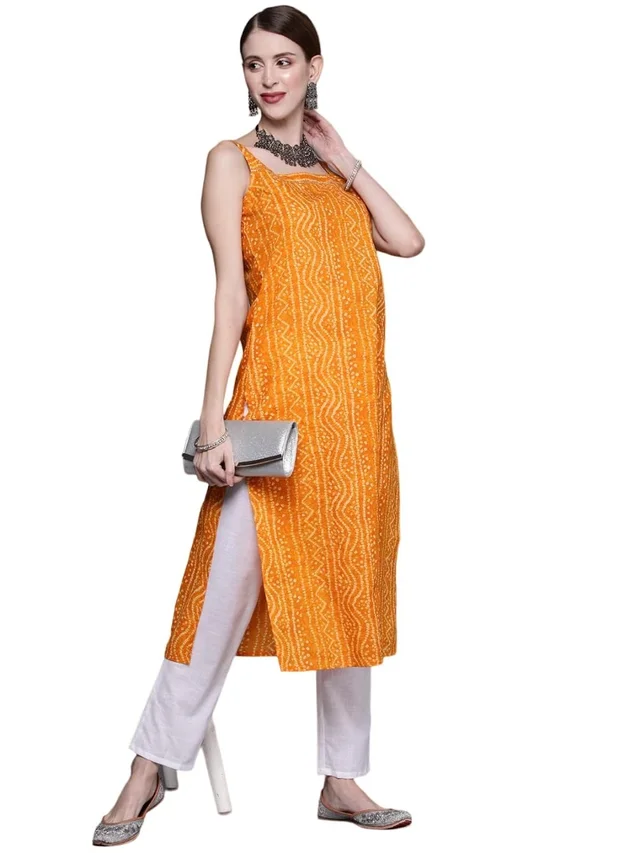 Bollyclues Women's Crepe Straight Bandhani Printed Kurti(BA-01) AN - L