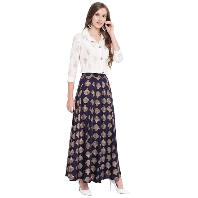 Stylum Women's Printed Rayon Blend Shirt Skirt Set An - XL