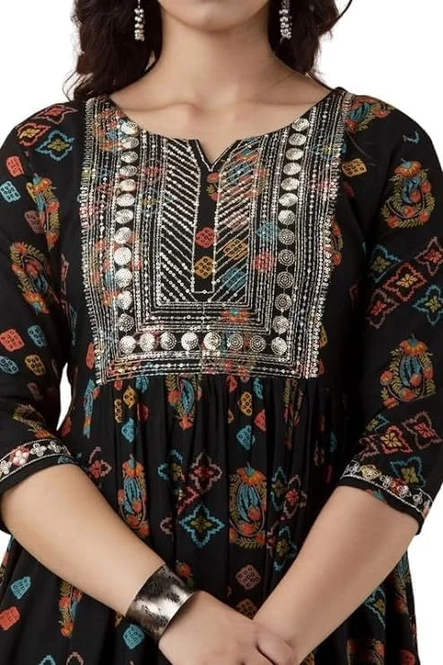 PICHAWAI Women's Viscose Rayon Solid Printed Kurta, Pant and Dupatta Set AN - XXL