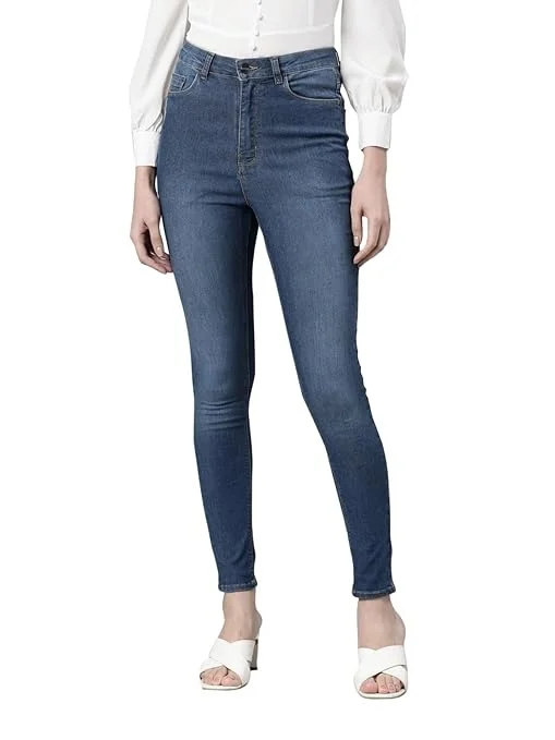 GO COLORS Women Solid Denim Mid Rise Stretchable Skinny Jeans AN - 32