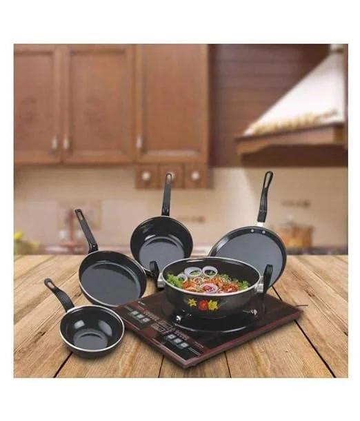 Shoponclick Duster Induction Friendly Cookware Set (Black) -5 Pieces An