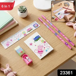 6-in-1 Student Stationery Combo Kit with Pencils, Ruler and Pouch for Kids (1 Set)