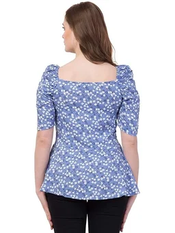 ZUVINO Women's Rayon Floral Peplum Top with Princess Sleeve; Office wear, Summer Wear An - L