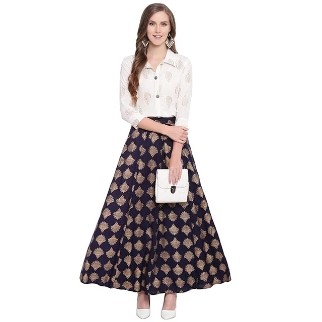Stylum Women's Printed Rayon Blend Shirt Skirt Set An - XL