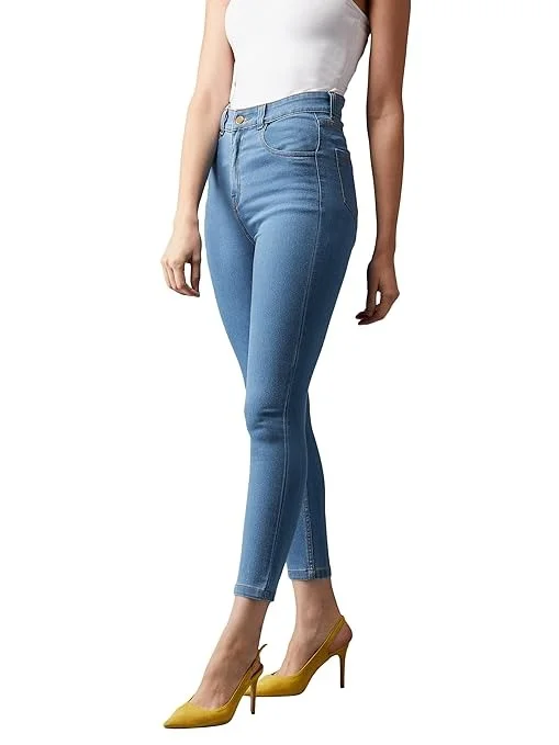 Dolce Crudo Women's Skinny High Rise Ice Wash Clean Look Cropped Solid Stretchable Denim Jeans An - 34