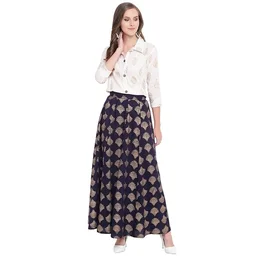 Stylum Women's Printed Rayon Blend Shirt Skirt Set An - XL