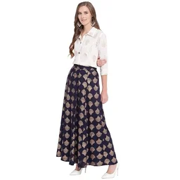 Stylum Women's Printed Rayon Blend Shirt Skirt Set An - XL