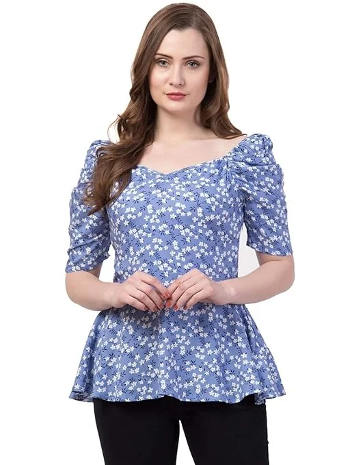 ZUVINO Women's Rayon Floral Peplum Top with Princess Sleeve; Office wear, Summer Wear An - L