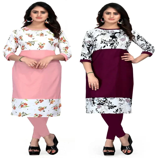MS VHCK ENTERPRISE Women's for Stylish Latest Prined Crepe A-line Kurti Kurtis Kurta AN
