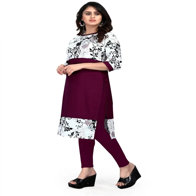 MS VHCK ENTERPRISE Women's for Stylish Latest Prined Crepe A-line Kurti Kurtis Kurta AN - 5XL