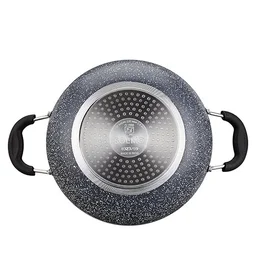Solimo Aluminium 3 Piece Non-Stick Cookware Set|Granite Finish|Induction Base|Pfoa Free|High Temperature Resistant Exterior Coating|22 Cm Fry Pan,22 Cm Kadai,1 Glass Lid|Grey