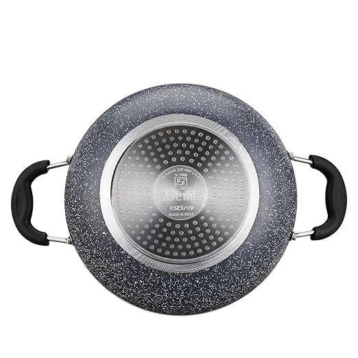 Solimo Aluminium 3 Piece Non-Stick Cookware Set|Granite Finish|Induction Base|Pfoa Free|High Temperature Resistant Exterior Coating|22 Cm Fry Pan,22 Cm Kadai,1 Glass Lid|Grey