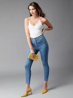 Dolce Crudo Women's Skinny High Rise Ice Wash Clean Look Cropped Solid Stretchable Denim Jeans An - 34