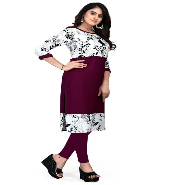 MS VHCK ENTERPRISE Women's for Stylish Latest Prined Crepe A-line Kurti Kurtis Kurta AN - 5XL