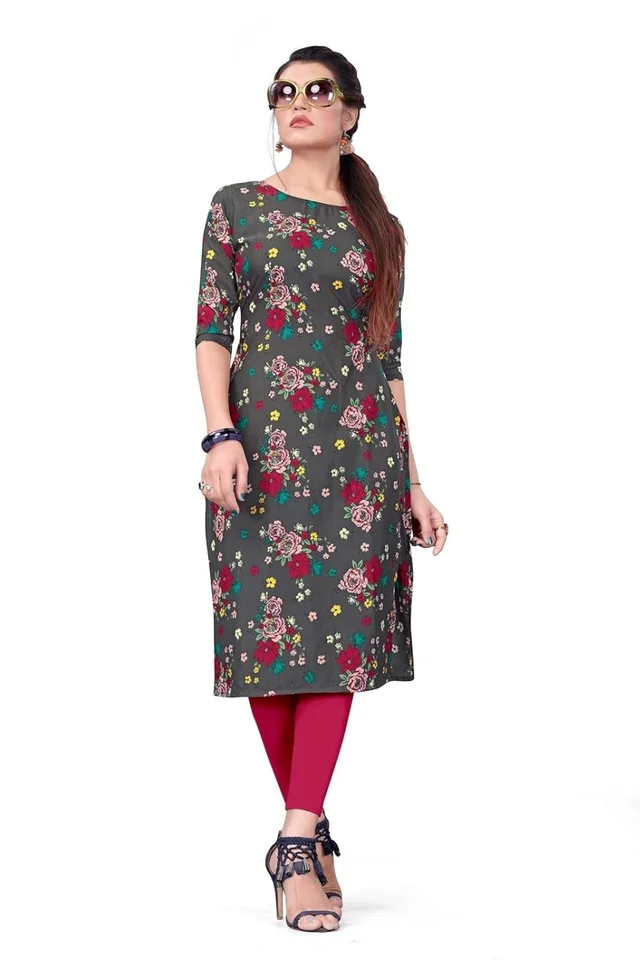 DSK Studio Women's Crepe Straight Cut Kurta_(Kurti-193_Grey Color) AN - XL