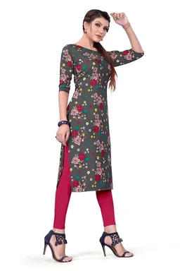 DSK Studio Women's Crepe Straight Cut Kurta_(Kurti-193_Grey Color) AN - XL