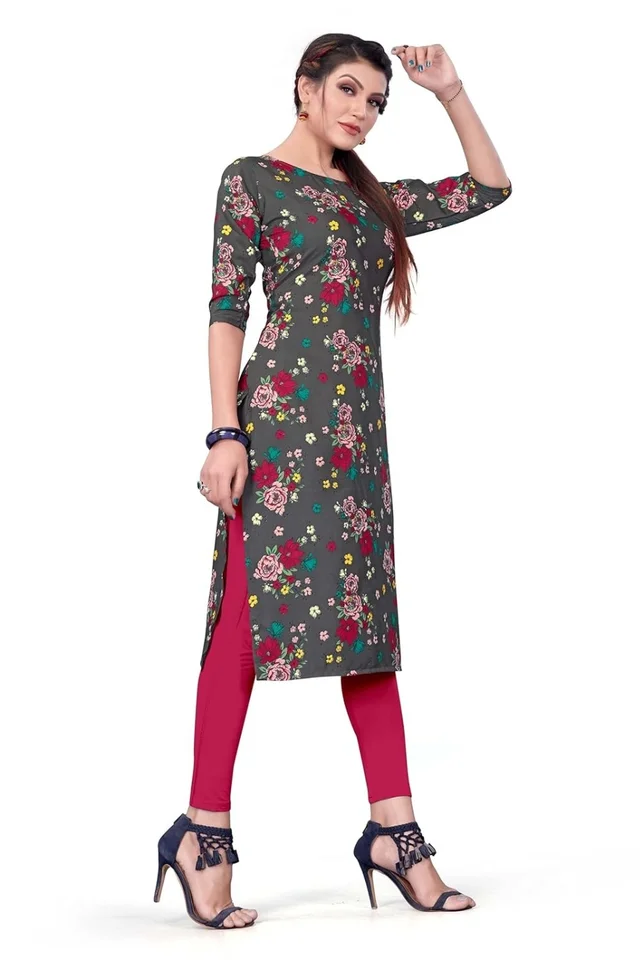 DSK Studio Women's Crepe Straight Cut Kurta_(Kurti-193_Grey Color) AN - XL