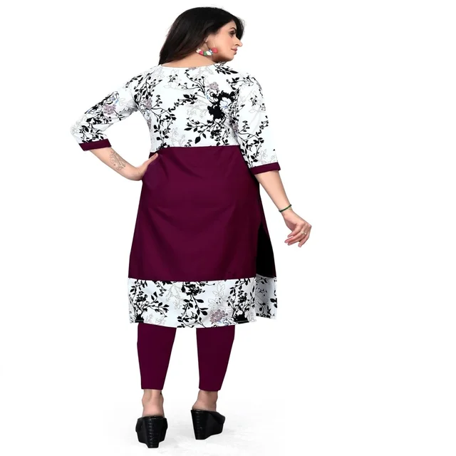 MS VHCK ENTERPRISE Women's for Stylish Latest Prined Crepe A-line Kurti Kurtis Kurta AN - 5XL