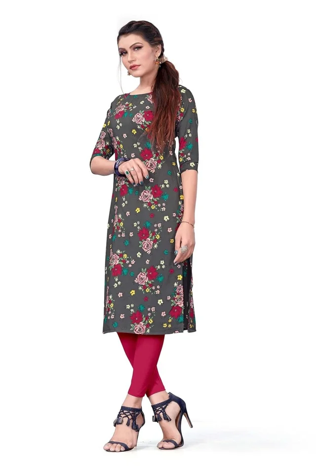 DSK Studio Women's Crepe Straight Cut Kurta_(Kurti-193_Grey Color) AN - XL