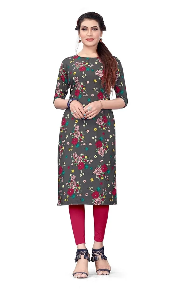 DSK Studio Women's Crepe Straight Cut Kurta_(Kurti-193_Grey Color) AN