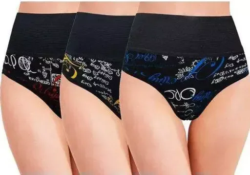 Brabea women girls ladies panty combo hispter body shaper tummy tucker panty brief color tower print Pack of 3 Mo - XL