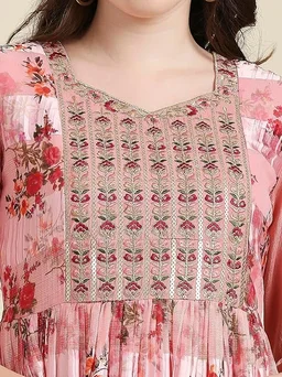 madhuram Women S' Chinon Chiffon Fabric and Sequence Embroidery Work Anarkali Long Gown(M-2373) An - XXXL