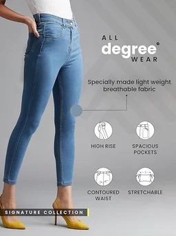 Dolce Crudo Women's Skinny High Rise Ice Wash Clean Look Cropped Solid Stretchable Denim Jeans An - 34