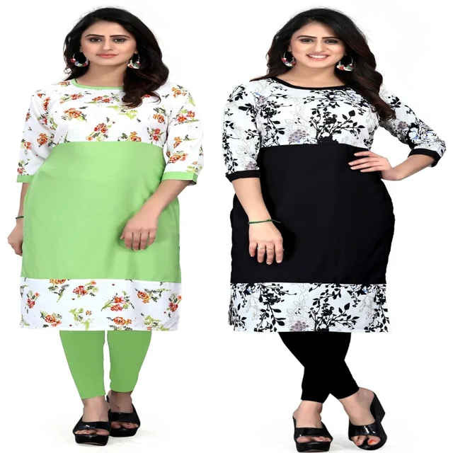 MS VHCK ENTERPRISE Women's for Stylish Latest Prined Crepe A-line Kurti Kurtis Kurta AN