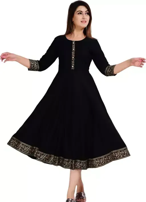 Women Printed, Solid Kurta Sy (Black) - M