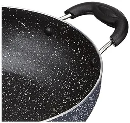 Solimo Aluminium 3 Piece Non-Stick Cookware Set|Granite Finish|Induction Base|Pfoa Free|High Temperature Resistant Exterior Coating|22 Cm Fry Pan,22 Cm Kadai,1 Glass Lid|Grey