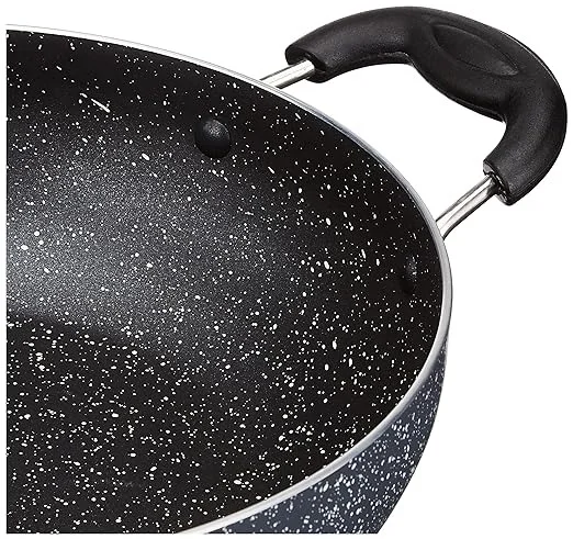 Solimo Aluminium 3 Piece Non-Stick Cookware Set|Granite Finish|Induction Base|Pfoa Free|High Temperature Resistant Exterior Coating|22 Cm Fry Pan,22 Cm Kadai,1 Glass Lid|Grey