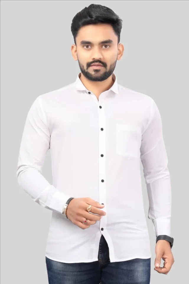 Men Solid Casual White Shirt
