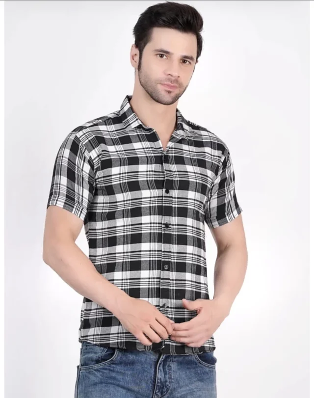Men Checkered Casual Black, White Shirt Sy