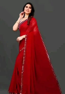 NEW FENCY GEORGETTE CUT WORK SAREE MO 0.1 - Free Size