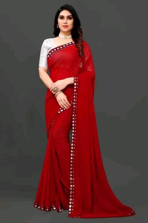 NEW FENCY GEORGETTE CUT WORK SAREE MO 0.1 - Free Size