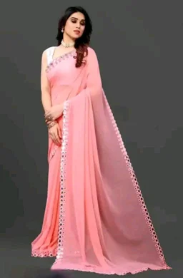 NEW FENCY GEORGETTE CUT WORK SAREE MO 0.2 - Free Size