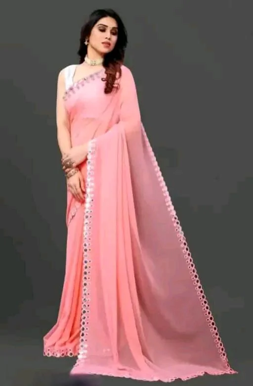 NEW FENCY GEORGETTE CUT WORK SAREE MO 0.2 - Free Size